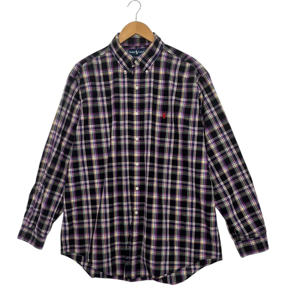 Ralph Lauren Shirt Mens Extra Large Black Purple Plaid Classc Fit Preppy Office